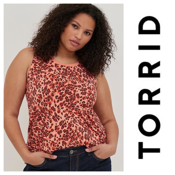 Torrid Plus Size Leopard Print Perfect Super Soft Knits Crew Neck Tank Top - Picture 1 of 3
